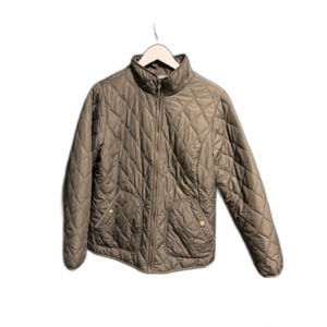 Eddie Bauer Jacket Womens Large Green Quilted Puffer Coat Zip